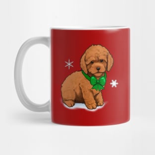 Apricot Poodle Puppy in Green Bow at Christmas Mug